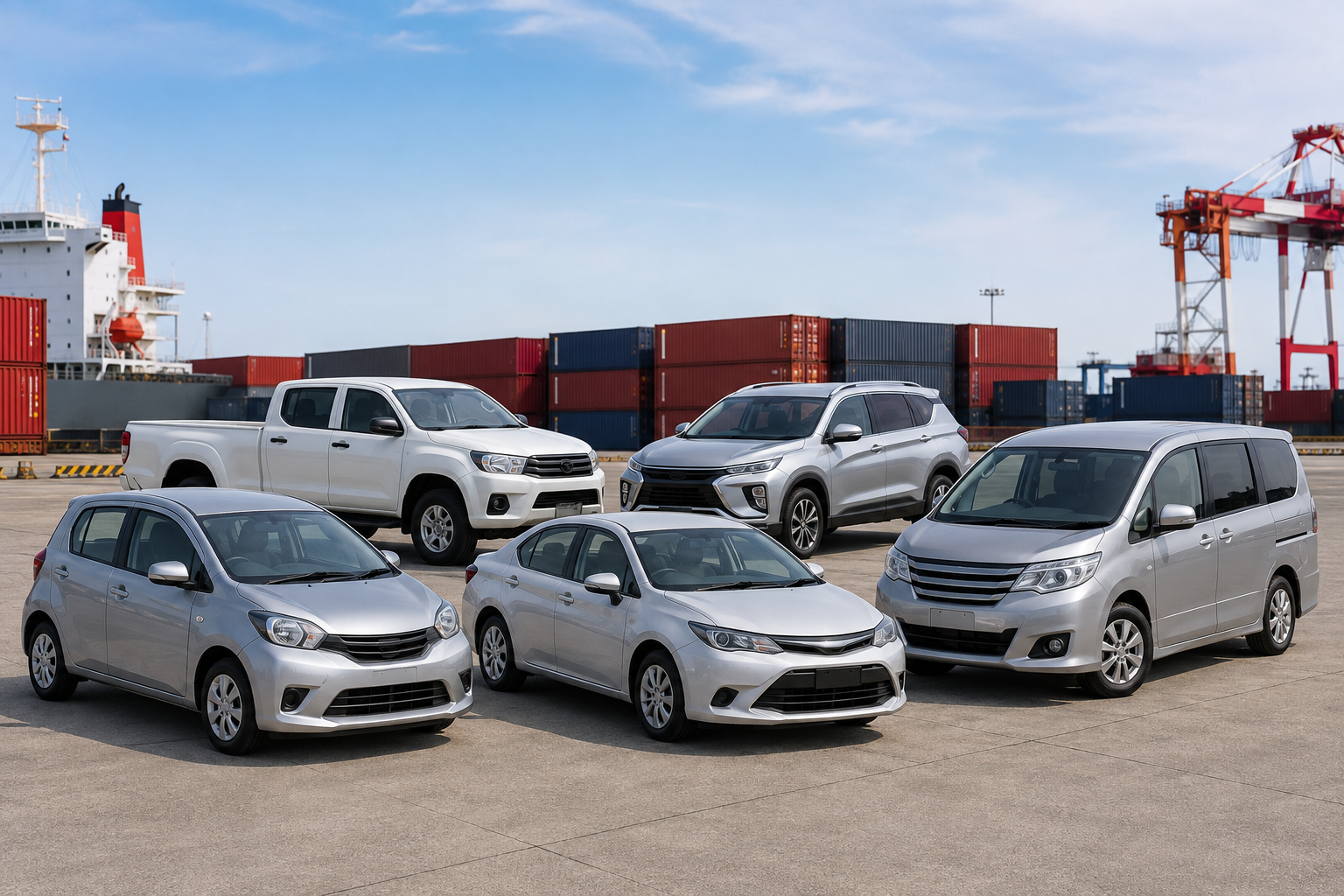 Japanese vehicles prepared for auction sourcing and worldwide export